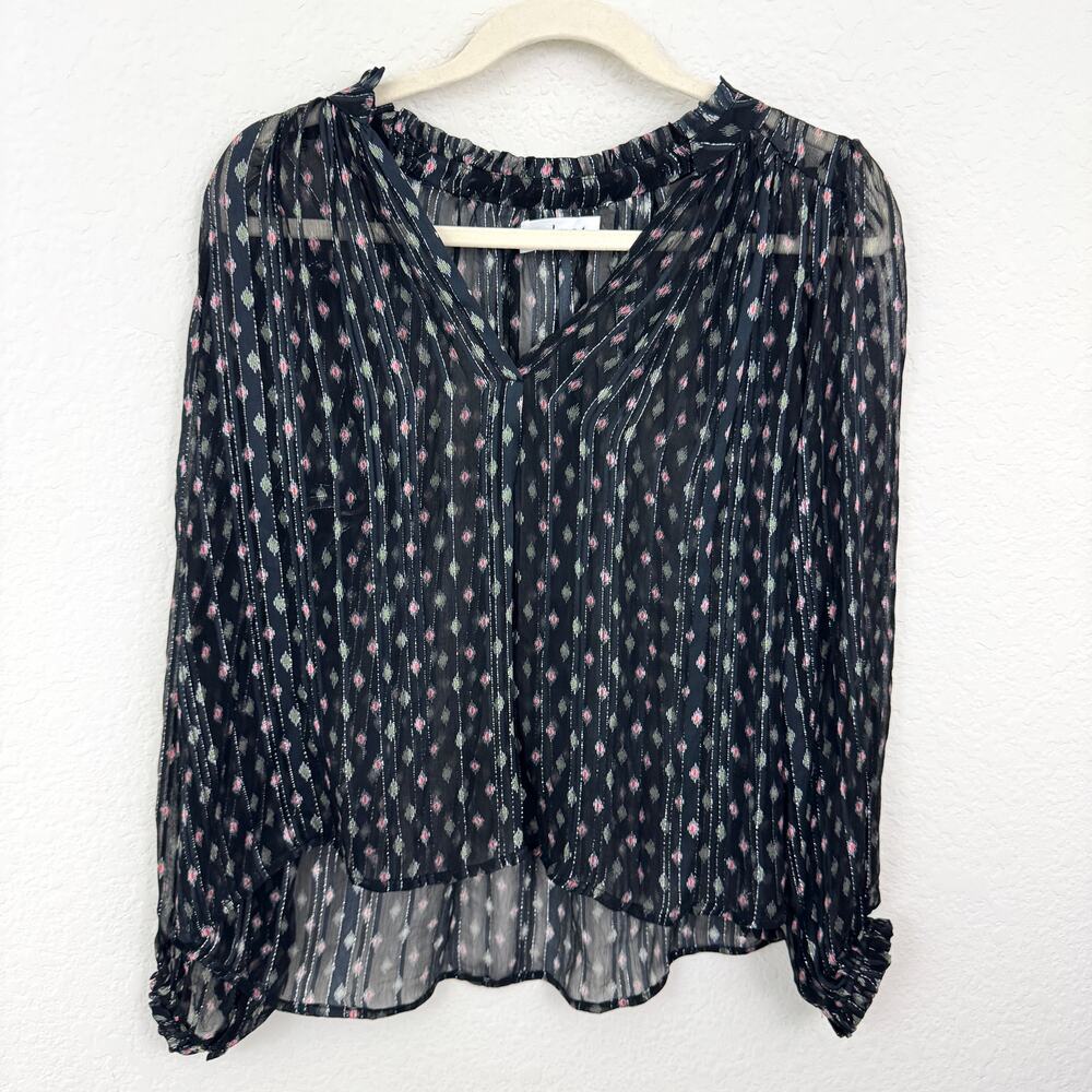 Velvet By Graham Spencer Womens Krista Blouse Top Size Xs Metallic Ruffle Black